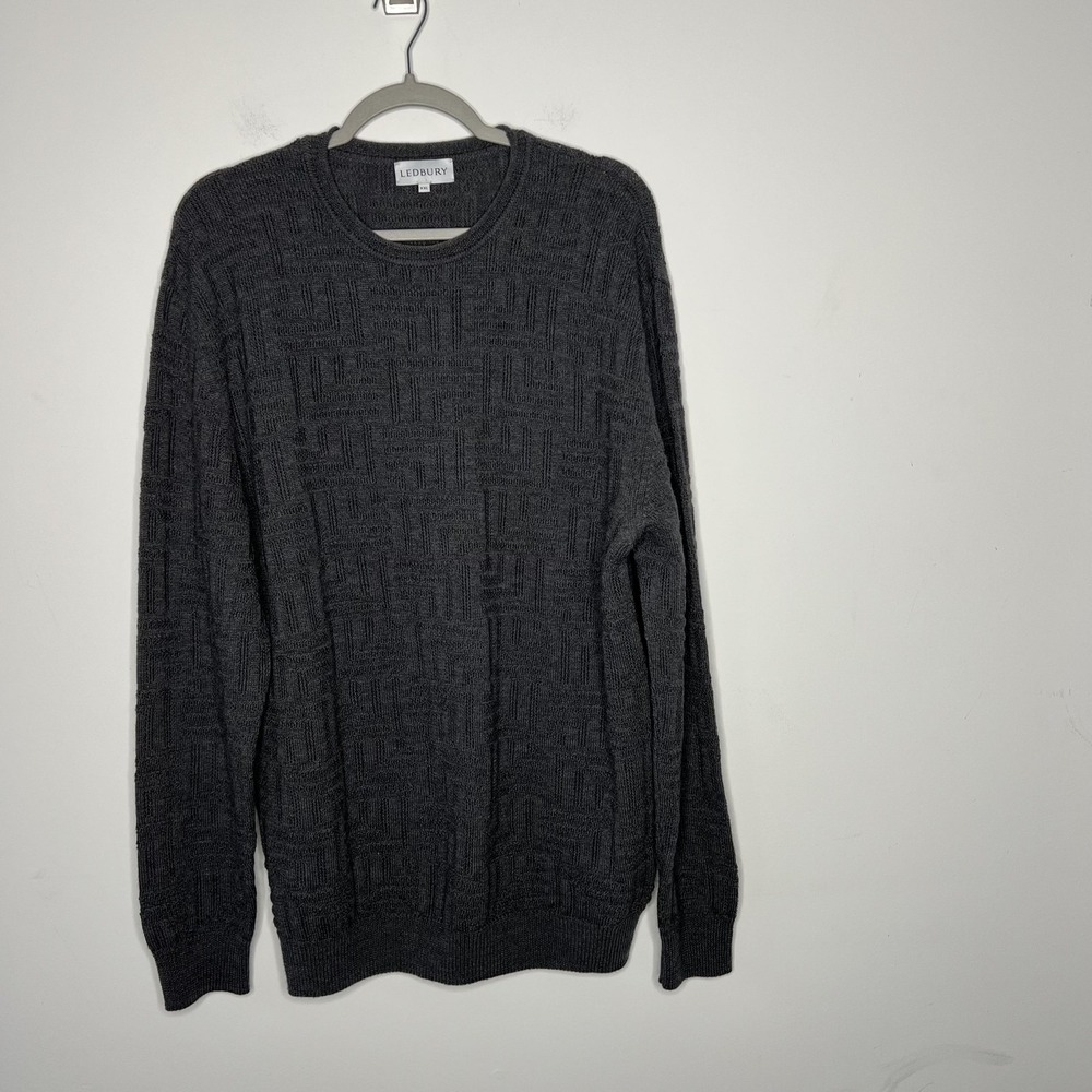 Ledbury Mens XL/XXL Extra Fine Merino Gray Cable Knit Made in Italy